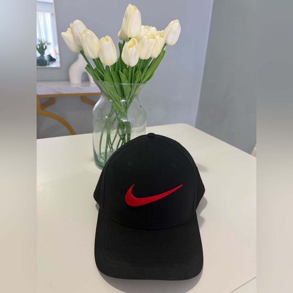 Nike Black Cap with large Red Logo breathable one size fitted